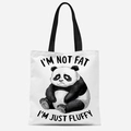 Close-up of cute panda canvas tote bag with I'M NOT FAT text and durable black straps - I'm Just Fluffy Style (FBDT08-11)