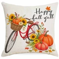 Herfst kussenhoes met pompoen en rode fiets op beige linnen voor Thanksgiving - 45x45cm Linnen Enkelzijdig Zonder Kern / Vintage Fiets