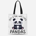 Close-up of cute panda print and Just A Girl Who Loves Pandas text on canvas tote bag - Just A Girl Who Loves Pandas Style (FBDT08-12)