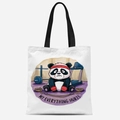 Detail showing high-quality canvas fabric and cute gym panda print with text on tote bag - My Everything Hurts Style (FBDT08-15)