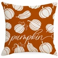 Fall themed pumpkin orange linen throw pillow cover with white pumpkin pattern for autumn decor - 45x45cm Linen Without Core / Orange Pumpkin Lines (DYM363-3)