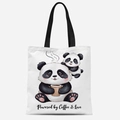 Minimalist canvas tote bag with panda print and Powered by Coffee and Love text - Powered By Coffee & Love Style (FBDT08-17)