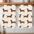 Zweiteiliges Set Küchentücher mit Dackel-Motiv an weißer Fliesenwand aufgehängt - MJBT65-3 Dackel Stil / 40x60cm