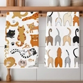 Zweiteiliges Set hängender Küchenhandtücher mit niedlichen Katzenmotiven an Holzhaken - 40x60cm