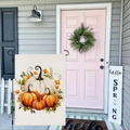 Linen garden flag with white and orange pumpkins design for autumn holiday decor - White and Orange Pumpkins (HYQT51-2)