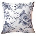 Donkerblauwe vintage bloemen kussenhoes op wit vierkant kussenmateriaal - Polyester Enkelzijdig Zonder Kussenkern / TDLD90-1 (Donkerblauw)