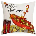 Vierkante herfst kussenhoes met rode regenlaarzen en gouden esdoornbladeren - 45x45cm Linnen Enkelzijdig Zonder Kern / Paraplu & Laarzen