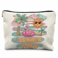 Close-up of Summer Vibes canvas storage pouch with flamingo and palm tree prints - Retro Summer Vibes (TSND20-16) / 21.5*15cm High Density Linen