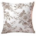 Vierkante kussensloop met donkerbruin botanisch bloemenpatroon op witte stof - Polyester Enkelzijdig Zonder Kussenkern / TDLD90-4 (Bruin)