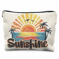 Close-up of cream canvas storage pouch with sunshine print and silver zipper detail - Sunshine Pattern (TSND20-12) / 21.5*15cm High Density Linen