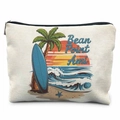 Detail of the canvas texture and tropical surfing print on the cream storage bag - Bean Point Ami (TSND20-11) / 21.5*15cm High Density Linen