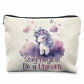 Trousse à cosmétiques en toile licorne crème avec fermeture éclair et imprimé - Style Reste une Licorne Magique(THZB17-20) / 21.5x15cm / Blanc Cassé