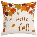 Linen autumn throw pillow case with maple leaves pattern and hello fall typography - 45x45cm Linen Without Core / Off-White Maple Leaf Branch (DYM363-1)