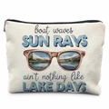 Canvas makeup pouch with summer lake life print and sunglasses illustration on white base - Lake Days Pattern (TSND20-18) / 21.5*15cm High Density Linen
