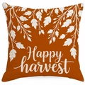 Linen pumpkin orange pillow cover with white leaf prints and Happy Harvest text - 45x45cm Linen Without Core / Orange Fallen Leaves Pattern (DYM363-2)