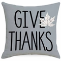Kissenbezug aus Leinen mit schwarzem Give Thanks Schriftzug und weißem Ahornblatt Motiv - Einseitiges Leinen (Ohne Füllung) / Give Thanks Text Stil (DYM360-3)