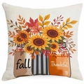 Linen autumn pillowcase with sunflower mason jars and pumpkin leaves for Thanksgiving - 45x45cm Linen Without Core / Off-White Sunflower Jar (DYM363-4)