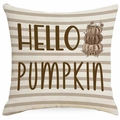 Detail of Hello Pumpkin decorative linen pillowcase with autumn maple leaves and sunflower - HELLO PUMPKIN Thin Stripes (DYM366-4) / 45x45cm Linen Without Core