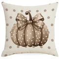 Detail showing high-quality linen texture of pumpkin pillowcase with dots and a bow - Bowknot Polka Dot Pumpkin (DYM366-2) / 45x45cm Linen Without Core