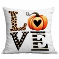 Witte Thanksgiving kussensloop met Love tekst, luipaardprint en een oranje pompoen - 45x45cm Enkelzijdige Bedrukking