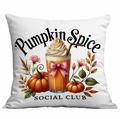 Vierkante kussensloop met pumpkin spice latte print en herfstbladeren op wit stof - 45x45cm Enkelzijdige Bedrukking