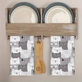 Cute cartoon cat printed kitchen towels hanging on a wooden rack with ceramic plates - MJBT65-8 Colorful Cat Head Style / 40x60cm