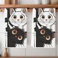 Set of two white microfiber hand towels featuring cute cartoon cat prints for kitchen use - 40x60cm