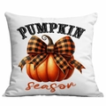 Federa quadrata bianca con stampa Pumpkin Season e fiocco a scacchi per decorazioni autunnali - 45x45cm Stampa su un Lato