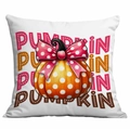 Federa quadrata bianca con stampa di zucca, pois e un fiocco rosa decorativo - Zucca a Pois con Fiocco (CDR352-8) / 45x45cm Stampa su un Lato