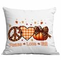 Federa bianca per cuscino con zucca Peace Love Fall e decorazioni di foglie d'acero - 45x45cm Stampa su un Lato
