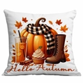 Federa per cuscino decorativo Hello Autumn con zucca e stivali per il divano - 45x45cm Stampa su un Lato