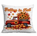 Federa quadrata autunnale con camion rosso vintage e zucche con scritta Falling in Fall - Camioncino Rosso Girasole (CDR352-12) / 45x45cm Stampa su un Lato
