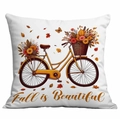 Federa bianca per il Ringraziamento con testo Fall is Beautiful e bici autunnale - 45x45cm Stampa su un Lato