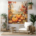 Autumn harvest tapestry with watercolor pumpkins and maple leaves for room wall decoration - 70x100cm Brushed Fabric / Style 2