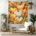 Decorative wall tapestry featuring autumn harvest pumpkins and maple leaves for room decor - 70x100cm Brushed Fabric / Style 3