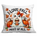 Federa bianca con fantasma, zucca e testo I Love Fall Most Of All per l'autunno - 45x45cm Stampa su un Lato