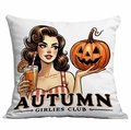 Federa quadrata Autumn Girlies Club con donna in stile retrò e motivo a zucca - 45x45cm Stampa su un Lato