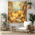 Autumn harvest tapestry featuring artistic pumpkins and maple leaves for home decor - 70x100cm Brushed Fabric / Style 5