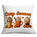 Federa quadrata con stampa latte alla zucca e foglie di acero per decoro autunnale - 45x45cm Stampa su un Lato
