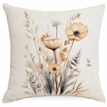 Boho-Leinen-Kissenbezug mit herbstlichen Aquarell-Blumenmustern und Kräuter-Elementen - Gelbes Florales Design (DYM358-1)