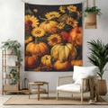 Autumn pumpkin and sunflower tapestry for cozy room decor in vibrant orange and brown tones - 70x100cm Brushed Fabric / Style 8