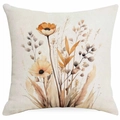 Leinen Kissenbezug mit orangefarbenem Aquarell Pflanzendruck auf beigem Stoff - Sonnenblumen Illustration Design (DYM358-4)