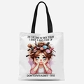 Detail view of canvas tote bag with funny quote and colorful cartoon illustration - Tfbd26-27; 33*39cm; 12 Oz Polyester-cotton Canvas (single-sided Printing)
