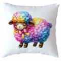 Square white pillowcase featuring cute rainbow sheep cartoon print for home sofa decor - Rainbow Sheep Style (CDR367-8) / Standard Square Short Plush