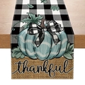 Checkered pumpkin table runner with thankful lettering for Thanksgiving decor - 33*183cm / Thankful Teal Pumpkin Style (ZQT59-2)