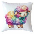 Cute colorful sheep print pillowcase, square white cushion cover for home sofa decor - Rainbow Sheep Style (CDR367-7) / Standard Square Short Plush