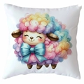 Detail of cute rainbow sheep print on a white decorative square throw pillow case - Rainbow Sheep Style (CDR367-5) / Standard Square Short Plush