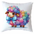 Colorful watercolor sheep print square cushion cover for home sofa decor with blue bow - Rainbow Sheep Style (CDR367-9) / Standard Square Short Plush