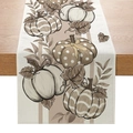 Neutral autumn table runner with striped and polka dot pumpkins for fall decor - 33*183cm / Mixed Pumpkin Style (ZQT59-9)