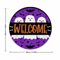Halloween Türschild in Lila mit drei weißen Geistern und orangefarbenem Welcome Text - Rund / Lila Geist Welcome Stil (YCD55-20)